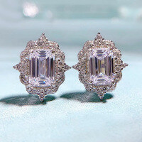 wholesale Silver 925 Imported High Carbon Diamond 6*9mm Emerald Imitation Zircon Ear Studs Cross-border Ins New Collection from Zhuozhifan Jewelry-E195 White Diamond &gt;925 Silver