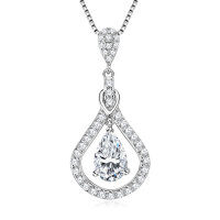 S925 Sterling Silver D-Color Moissanite Rotating Pendant Necklace-Lively Necklace [White Gold] 6x9mm  925 Silver