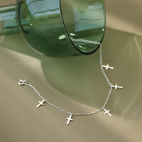 wholesale S925 Sterling Silver YH639 Korean-style Cross Anklet, Minimalist and Versatile for Women-Silver 925 silver