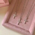 wholesale S925 Sterling Silver Goddess Cross Pendant Necklace with Full Pavé Shining Zirconia, Exquisite Craftsmanship, Light Luxury Advanced Textured Diamond-Inlaid Collarbone Chain-0-1