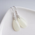 wholesale 925 Sterling Silver Inlaid with Hetian Jade Earrings, Hanfu Ear Accessories, Guofeng Ancient Style Jewelry, Large Water Drop Jade Ear Drops-0-3