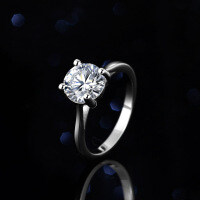 Silver Moissanite Ring Women 3ct Classic Four-Prong Setting-2 carats (set with zircon)  18 yards