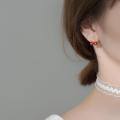 wholesale S925 silver red cherry earrings women Korean style synthetic red garnet zirconia short earrings G8885-0-1