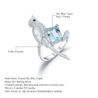 wholesale S925 Silver Designer High-End Natural Gemstone Ring, Bird Design with Natural Amethyst-Natural Amethyst Ring  US Size 7