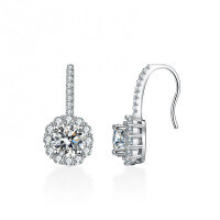 S925 Silver Moissanite Earrings, Luxury Round Setting, Factory Direct Wholesale-1 carat (empty setting)