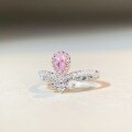 wholesale S925 Sterling Silver Ring with Teardrop High Carbon Diamond, Light Luxury Pink Diamond, Ins Style Minimalist Japanese and Korean Pear-Shaped Ring-0-2