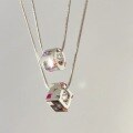 wholesale S925 Sterling Silver Geometric 3D Cube Colored Diamond Round Barrel Bead Necklace Minimalist High-end Stackable Snake Chain-0-0