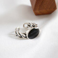 wholesale S925 Sterling Silver Retro Black Resin Drip Chain Adjustable Index Finger Ring-0-1