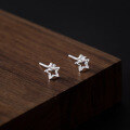 wholesale 999 Silver Minimalist Sweet Ins Style Niche Design Single Diamond Hollowed-out Five-pointed Star Ear Studs M06041-0-0