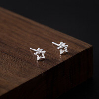 wholesale 999 Silver Minimalist Sweet Ins Style Niche Design Single Diamond Hollowed-out Five-pointed Star Ear Studs M06041-Pure Silver 999 Pair Pure Silver