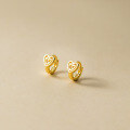 wholesale S925 Sterling Silver Fresh and Sweet Ins Niche Design Hollow-Out Line Double-Layer Heart Ear Clasp M06292-0-4