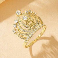 Metal Princess Queen Crown Light Luxury Niche Ring Fashionable Elegant Ins Jewelry Wholesale Direct-Queen's Crown Diamond Ring [K Yellow]  7 US Size