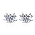 wholesale S925 Sterling Silver Adorable 1ct Moissanite Antler Stud Earrings, Simple Fashion Sparkling Cute Hypoallergenic Earrings-0-4