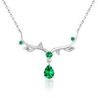 wholesale 925 Sterling Silver Necklace, High-End Versatile Zircon Jewelry for Women, Christmas Deer Antler Collarbone Chain Wholesale-CT-005 Green Zircon Model 925 Silver