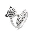 wholesale S925 sterling silver vintage distressed creative fox 3D design matte finish adjustable ring-0-6