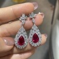 wholesale S925 Silver Gold-Plated Women's Pigeon Blood Red Ruby Necklace, European and American Fashion Luxury Teardrop Pendant for Advanced Banquet Jewelry-0-6