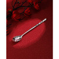 wholesale 999 Pure Silver Polished "Fu" Character Long Handle Baby Spoon, Household Soup Spoon, Infant Solid Silver Tableware, Coffee Scoop-0-2