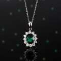 wholesale S925 sterling silver moissanite necklace with colored gemstone emerald pendant, sunflower earrings, and open ring-0-5