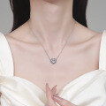 S925 Sterling Silver Full Moissanite Women's Necklace, Heart-Shaped Simple Hollow Pendant Collarbone Chain-0-2