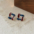 wholesale S925 Sterling Silver Korean Geometric Quadrilateral Drip Enamel Earrings for Women, Light Luxury Fashionable Elegant Earrings-0-4