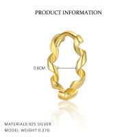 wholesale S925 Sterling Silver Round Twisted Line Minimalist French Style Small Trendy Ear Clasp-E4881-Gold/Pair 6mm 925 Silver