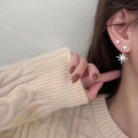 wholesale S925 Sterling Silver Trendy Adjustable Asymmetric Octagram Full Diamond Cross Earrings with Fringe AB Style Ear Jewelry-Asymmetrical Rice Stud Earrings 925 Silver