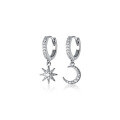 wholesale S925 Sterling Silver Ear Clips for Women, Korean Style Small Fresh Asymmetric Single Diamond Star Micro-Set Moon Earrings G6379-0-4