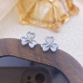wholesale S925 Sterling Silver White Shell Three-Leaf Flower Lucky Charm Earrings, Sweet and Unique Floral Design Earrings-0-2