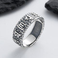 wholesale S925 Sterling Silver Retro Matte Polished Craftsmanship Textured Six-Character Mantra Heart Sutra Lucky Adjustable Ring-0-1