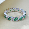 wholesale S925 Silver Emerald Cut Full Diamond Row Ring Fashion Internet Famous Dazzling Flash Ring Emerald Ring-0-2