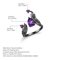 wholesale S925 Silver Designer High-End Dark Gothic Vintage Style Open Ring with Natural Amethyst, Italian Craftsmanship-Natural Amethyst Ring (Distressed) &gt; Adjustable Opening