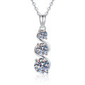 S925 Sterling Silver Full Pavé Moissanite Classic Halo Pendant Necklace for Women-0-3