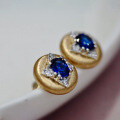wholesale S925 sterling silver brushed blue diamond gold-filled matte earrings for women, high-end stylish elegant earrings-0-2