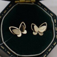 wholesale S925 sterling silver double-layer butterfly earrings for women, elegant and hypoallergenic, delicate for ear piercings, petite and refined-BE0296-Gold>925 Silver