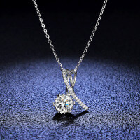 Sterling Silver Pendant with 1-Carat Moissanite, Classic Crossover Necklace for Women.-1-carat necklace (empty setting)  925 silver