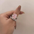 wholesale 925 Silver Zhuo Zhifang New Yellow Pink White Diamond Ring for Women, Simple Simulated Diamond, Large Square Diamond, Sugar Cube Ring, Engagement Ring-0-1