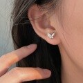 wholesale S999 Sterling Silver Butterfly Stone-Studded Earrings for Women, Light Luxury Fashion, Forest Style Exquisite Ear Accessories Trendy-0-2