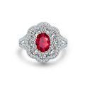 wholesale 925 Silver Jewelry New Synthetic Ruby Ring 1ct Oval 6*8 European and American Retro Light Luxury-0-5
