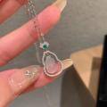 wholesale S925 Sterling Silver White Chalcedony Gourd Necklace, New Chinese-style Icy Clear Double-layer Small Fortune Pendant Exquisite Collarbone Chain Necklace-0-2