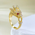wholesale S925 Gold-Plated Silver Ring Chinese Trendy Gold Dragon Majestic Dragon Head Ring Dragon and Tiger Spirit Zodiac Year Wearable Dragon Ring for Drop Shipping-0-5