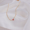 wholesale 10K Gold Minimalist Versatile Natural Rubellite Mini Heart Necklace for Layering Japanese Light Jewelry-0-2