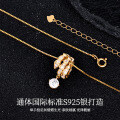 S925 Sterling Silver 22K Gold Plated Moissanite 05ct Snake Chain Necklace with Full Pavé Pendant-0-0