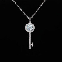 Sterling Silver Colorful Moissanite Pendant Necklace, Luxury Key Chain, Cross-Border Ready Stock-S925 sterling silver + 1-carat white moissanite