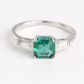 wholesale Silver-plated Lab-Created Emerald Asscher Cut Ring for Women-0-0