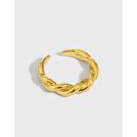 wholesale S925 sterling silver 1818 Korean and Japanese minimalist vintage distressed twisted rope ring for women, ins simple band-18K Gold [No. 14/Adjustable] Opening adjustable