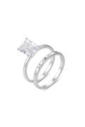wholesale S925 Sterling Silver Combination Ring Set with Moissanite, Princess-Cut Center Stone, Simple and Luxurious, Bestseller on Independent Sites-0-6