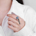 wholesale S925 Sterling Silver Vintage Enamel Blue Lotus Tassel Bell Ethnic Bohemian Adjustable Ring-0-2