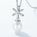 wholesale S925 Sterling Silver New Natural Freshwater Pearl Magnolia Pendant Collarbone Chain, Niche Design Necklace Wholesale-0-1
