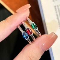 wholesale S925 Sterling Silver Simulated Diamond 4*6mm Nano Green Ring, Fashionable, Minimalist, and Versatile Style-R1287 Nano Green Ring Size 9