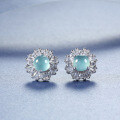 S925 Silver Wholesale Live Stream Sunflower Earrings with Natural Guatemalan Blue Jadeite-0-0